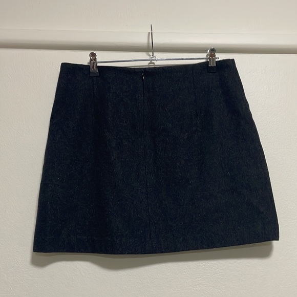 Black wool and dark brown leather skirt size 10 - Picture 2 of 3